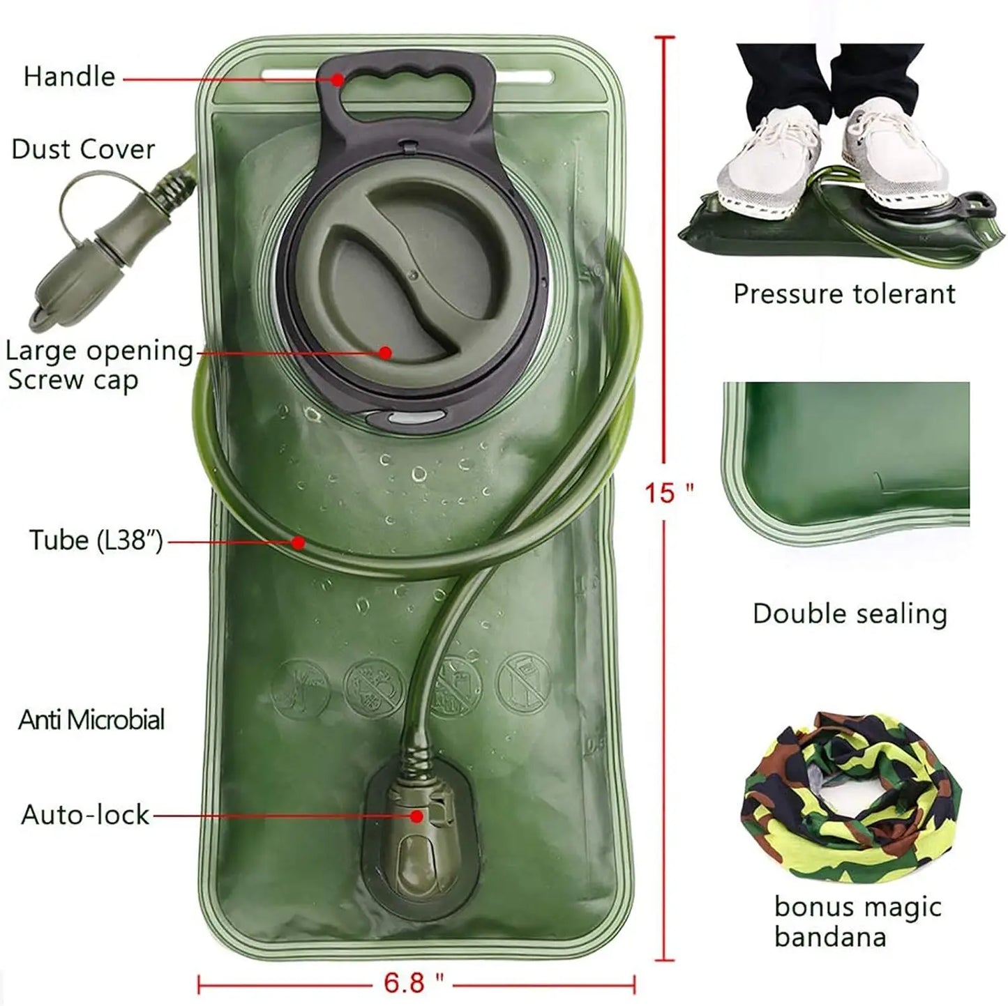 2L Leak Proof Water Bladder for Hiking Backpack