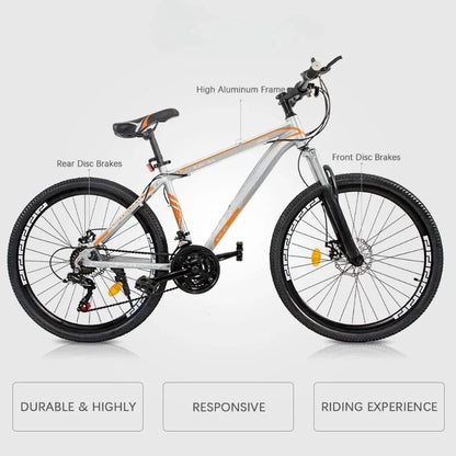 26 Inch Mountain Bike, Aluminum Frame, 21-Speed Dual Disc Brake