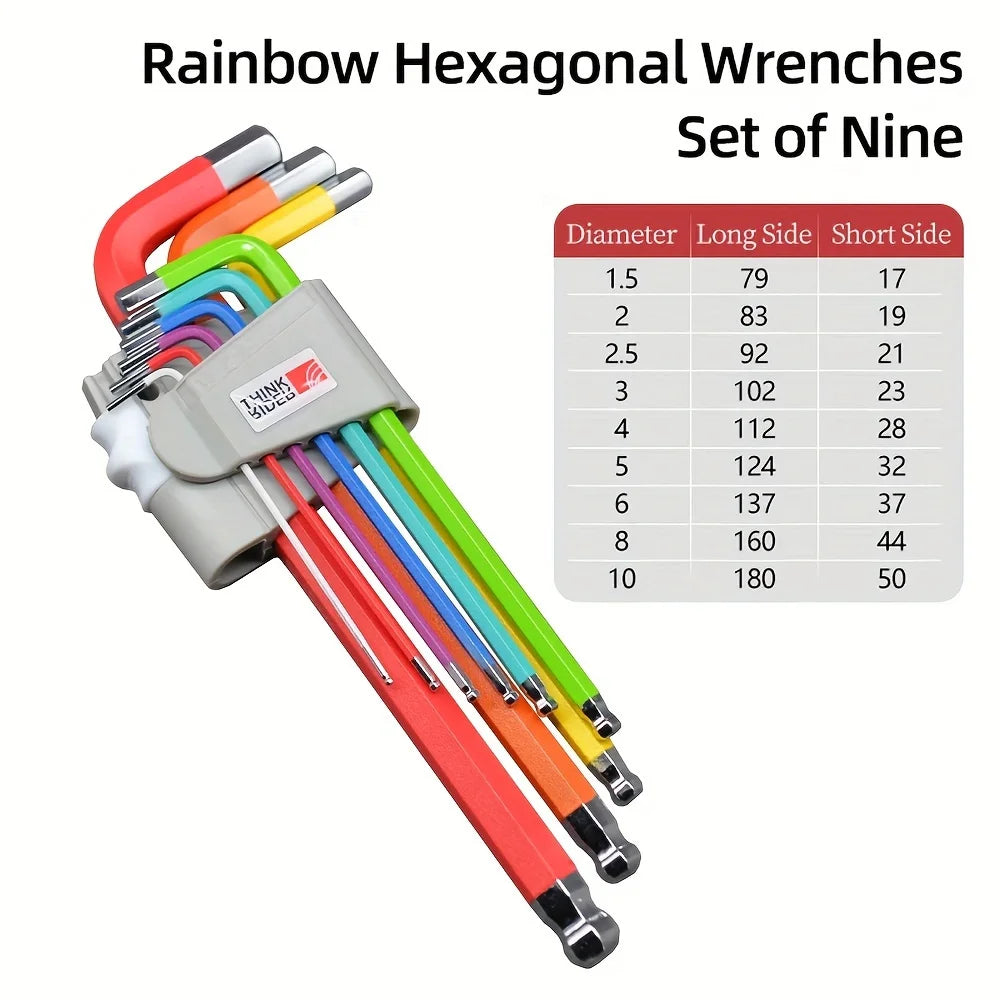 L-Wrench Bike Repair Tool Hex Key Wrench Set1.5/2/2.5/3/4/5/6/8/10mm