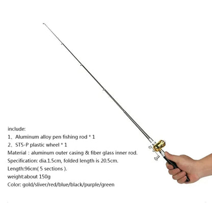 Portable Mini Telescopic  Fishing Pole with Reel Wheel