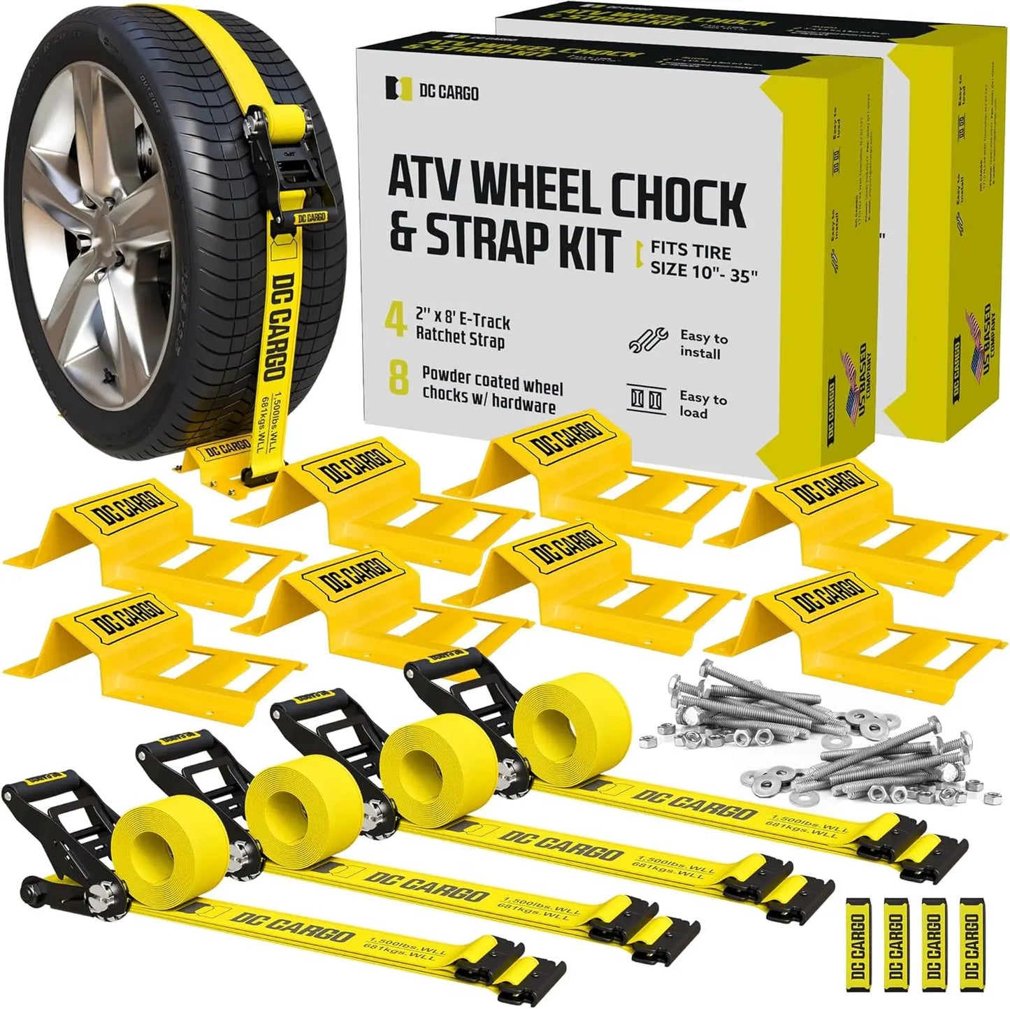 ATV & UTV Wheel Chock; 4 Tire Tie Down Kit