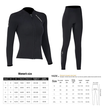 2mm Neoprene Diving wetsuit for Women Split Body Jacket Pants Long Sleeve